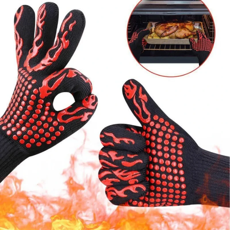 Einteilige Grillhandschuhe, hohe Temperaturbeständigkeit, Ofenhandschuhe, 500–800 Grad, feuerfeste Grill-Wärmeisolierung, Mikrowellenhandschuhe Image