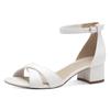 Sandalette TAMARIS, Damen, Gr. 40, weiß (weiß matt), Lederimitat, festlich, Schuhe, Blockabsatz, Abendschuh, Hochzeitsschuh mit gekreuzten Bandagen