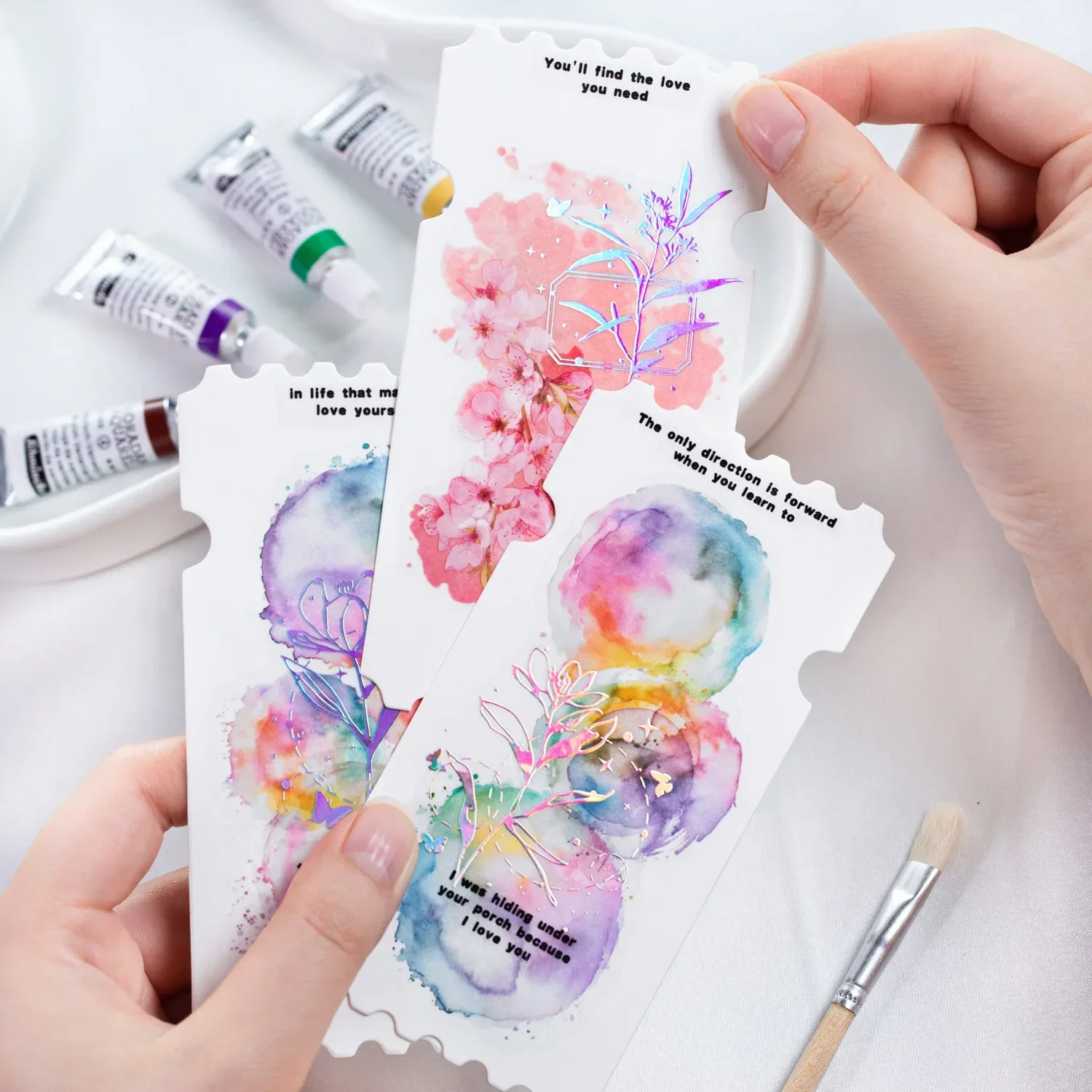 15 Teile/paket Gilt Serie 6 Aquarell Unschärfe Silber Folie PET Aufkleber für Journal Dekoration Collage 141*90mm Image