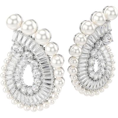 Paar Ohrstecker SWAROVSKI "Schmuck Geschenk Ariana Grande Drop-Ohrhänger", silber (metallfarben, kristallweiß, weiß, kristallweiß), Ohrringe, Damen, Metall-Perlen, Metall, Perlen, mit Swarovski Kristall - mit Swarovski Perle Image