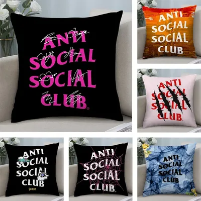 A-Anti Social Social Club Kissenbezug, Plüschstoff, weicher doppelseitiger Druck, Sofa-Kissenbezug, Überwurf-Kissenbezüge Image
