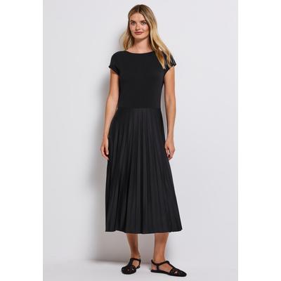 Midikleid STREET ONE, Damen, Gr. 44, EURO-Größen, schwarz, Web, Oberteil: 48% Baumwolle, 47% Modal, 5% Elasthan; Rock: 95% Polyester, 5% Elasthan, unifarben, casual, comfort fit wadenlang, Rundhals, ohne Ärmel abgesteppt, Kleider, in Unifarbe Image