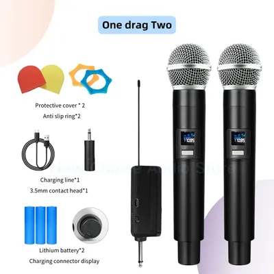 SP Wireless Microphone UHF Fixed Frequency 2 Channels Handheld Mic Micphone For Party Karaoke