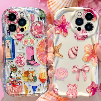 Cocktail Bowknot Wave Case for iPhone 16 E 15 Pro Max 14 13 12 Mini 11 Pro Max XS X 8 7 Plus