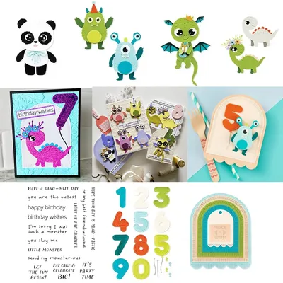 Birthday Dragon Dinosaur Panda Monster Cutting Dies Arch Labels Digital Table Words Stamp Die For DIY Scrapbooking Cards Making
