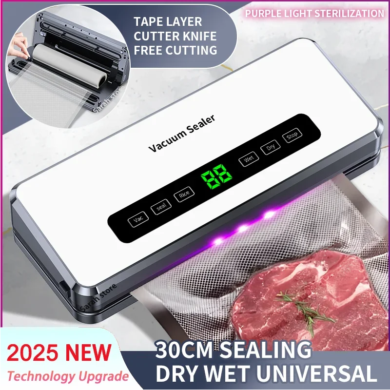 Nouveau scelleuse sous vide électrique pour aliments secs/humides, sceau d'emballage alimentaire, coupe intégrée, sac en rouleau, sceau de stockage des aliments de cuisine, emballage sous vide