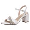 Sandalette MARCO TOZZI BY GMK, Damen, Gr. 38, weiß, Textil, Lederimitat, festlich, Schuhe, Blockabsatz, Hochzeitsmode, Festtagsschuh, funkelnde Strasssteine