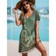 Women's Mini Dress Casual Dress T Shirt Dress Tee Dress Sundress A Line Dress Vacation Casual Boho Holiday Beach Regular Fit Floral Graphic Short Sleeve V Neck Sage Green Summer Spring