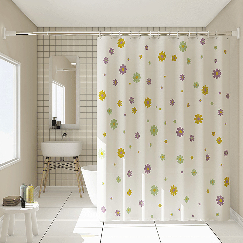 PEVA Shower Curtain Floral Pattern Printed Bath Curtain Waterproof Mildew Proof, Including Hooks 180x180cm 70x70 240cm Long