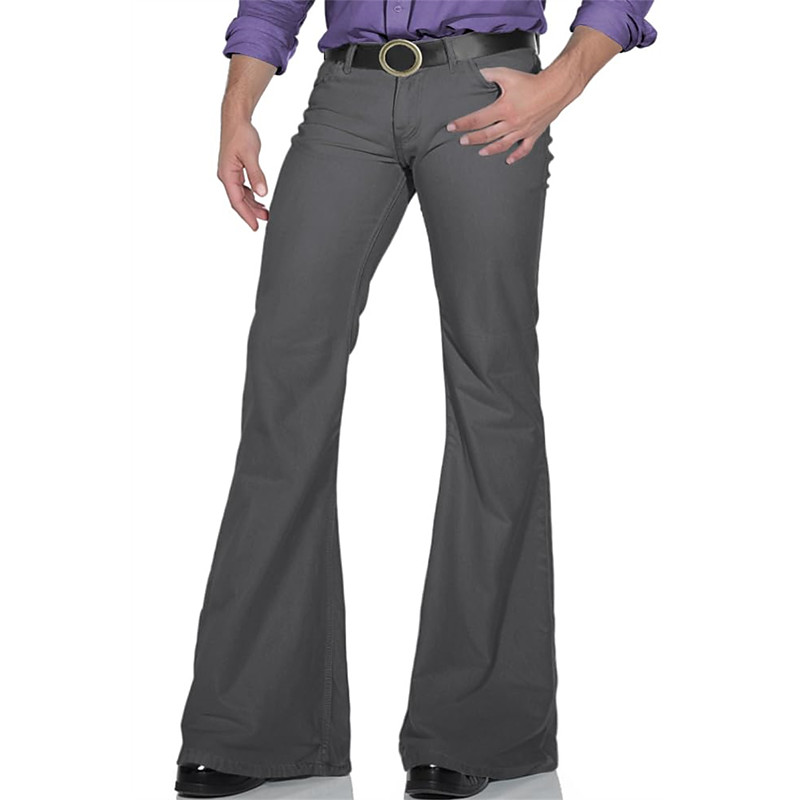 Retro Vintage 1970s Groovy Bell Bottom Pants Flared Trousers Hippie Disco mid rise Solid Color Fancy Dress Men's Halloween Carnival Music Festival Retro Theme Party Adults' Pants