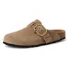 Clog TAMARIS, Damen, Gr. 36, grau (taupe), Veloursleder, unifarben, klassisch, Schuhe, Hausschuh, Schupfschuh, Bequemschuh mit verstellbarer Schnalle