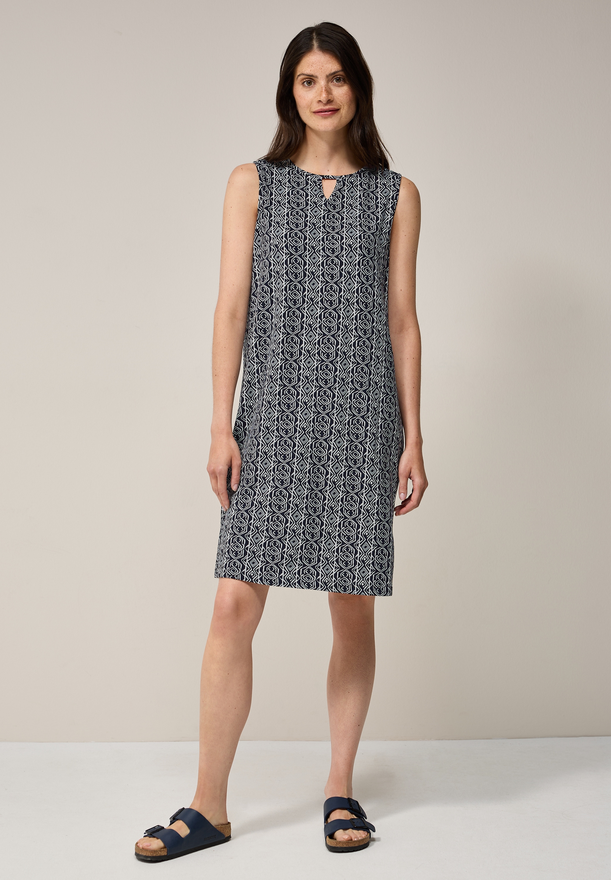 Jerseykleid CECIL, Damen, Gr. S (38), US-Größen, blau (universal blau), Stoff, 95% Viskose, 5% Elasthan, bedruckt, normal kniefrei, Rundhals, Bündchen, Kleider Jerseykleid, knielang