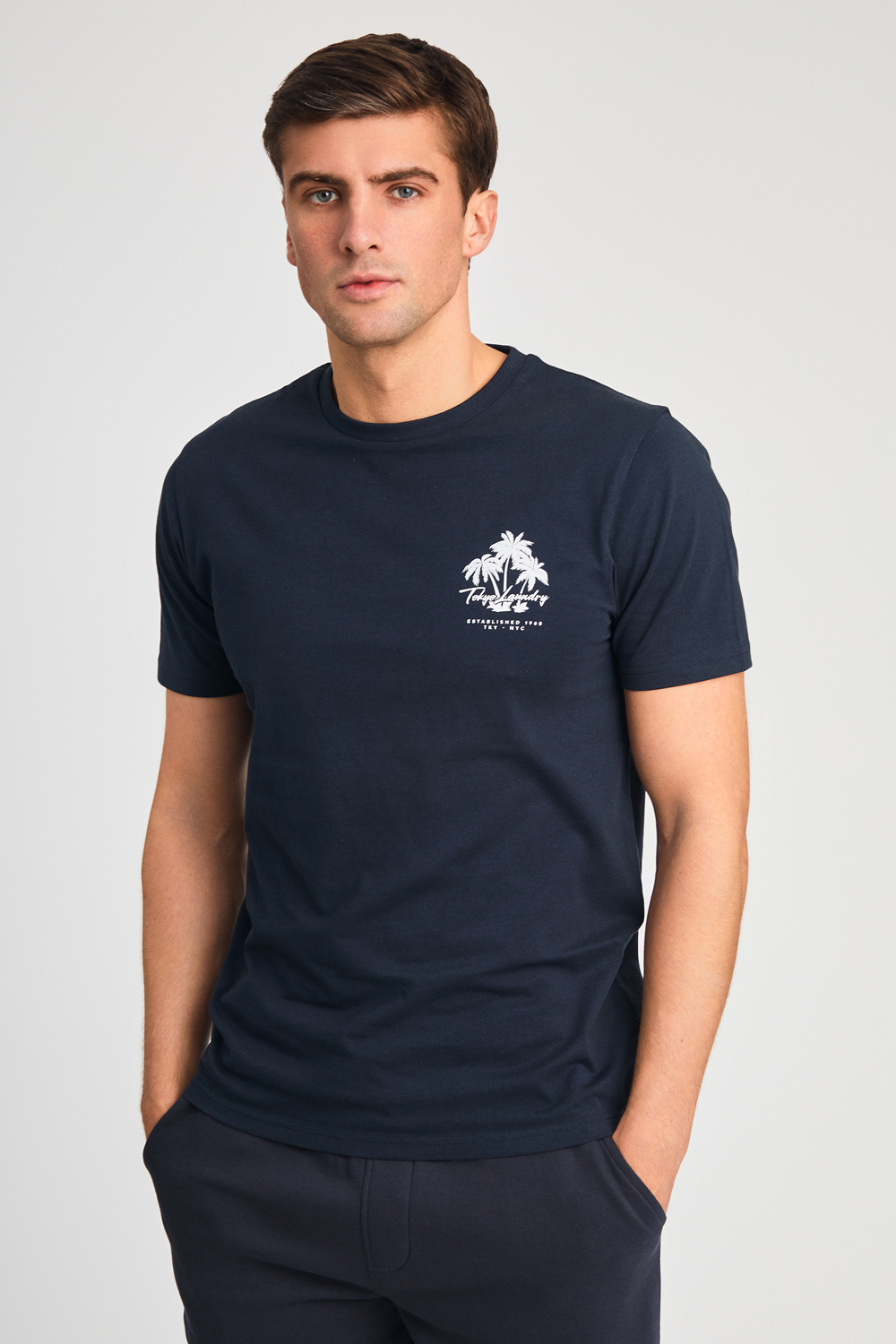 Tokyo Laundry Mens Navy Beach Logo T-shirt And Jogger Short Set - Size Small | Tokyo Laundry Sale | Discount Designer Brands