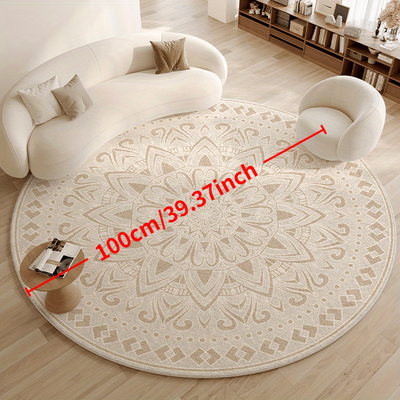 TEMU Elegant French-inspired Velvet Round Area Mat - Mandala , Machine Washable, 850g/m², Ideal For Living Room & Bedroom Decor, Aesthetic Room Decor Image