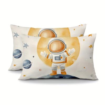 TEMU 2pcs Cute Astronaut & Cartoon Pillow Covers - Soft Short Plush, Zippered Lumbar Cushion Cases For Sofa And Bedroom Decor, 12x20 Inch Image