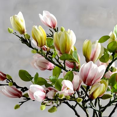 TEMU 4pcs Elegant Artificial Magnolia Stems - Realistic Flowers With Green Leaves For Nordic Vase Decor, Home, Office, Wedding, And Party Decoration (vase Not Included), Flower Decorations Image
