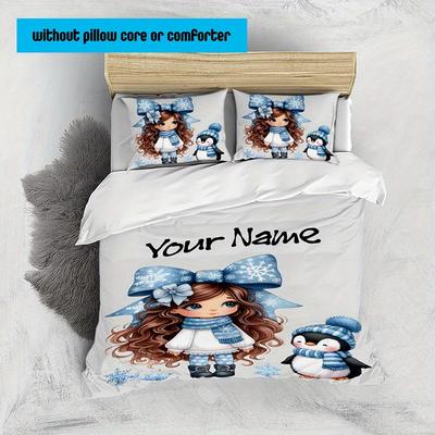 TEMU 1 Set Customizable And Girl Bedding Set - , , , -tear, , Includes And 2 Pillowcases, Washable - Personalized For Image
