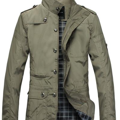 TEMU Men's Lightweight Stand Collar Zip-up Jacket - Regular Fit Casual Coat With Front Pockets, Polyester Lining & Hand Washable Care For Spring/fall , Durable Outerwear Image