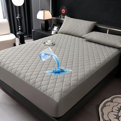 TEMU 1pc Solid Color Waterproof Mattress Cover, Soft & Comfortable Polyester Bedding Protector, Machine Washable, Mixed Colors, 100% Polyester, Elastic Double Crease, Non-printed Design For Bedroom & Image