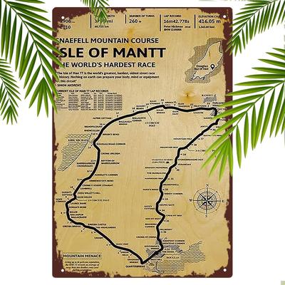 "TEMU Vintage 1950s-style Snaefell Mountain Course For Man Tt Poster - 8x12" Metal Tin Sign For Garage & Home Decor, Race Track Map With Profile, Ideal Gift For Enthusiasts" Image