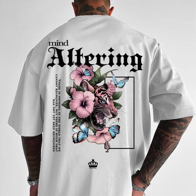 "TEMU Men's Y2k Graphic T-shirt - Floral Tiger Print With "mind Altering" Slogan, Breathable Loose Fit Casual Tee For Summer, Machine Washable Outdoor & , Leisure Clothing, Round Neckline Shirt" Image
