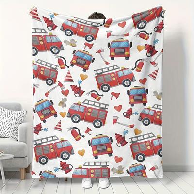 TEMU A Cozy And Soft Fire Truck Pattern Blanket. Warm And Comfortable, Suitable For Home, Kitchen, Sofa, And Image