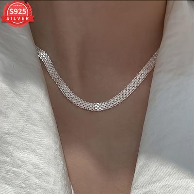 TEMU 925 Sterling Silver Women's Fashion Necklace, Hypoallergenic Unique Braided Chain, Elegant Clavicle Jewelry, Suitable For , Parties And Halloween, Wear Image