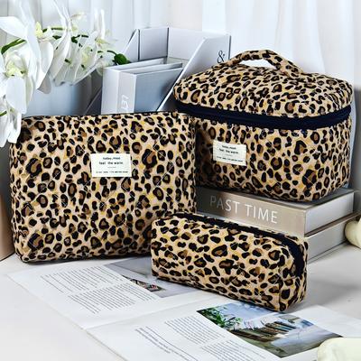TEMU Stylish Leopard Print Quilted Cosmetic Bag Storage Bag, Portable Travel Storage Bag Makeup Bag, Multifunctional Large Capacity Storage Bag Wash Bag, Fashion Matching, Trend Single Image