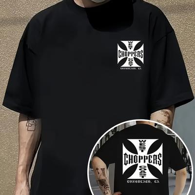 "TEMU Men's Vintage-inspired "" Graphic T-shirt - Letter Print, Polyester, Regular Fit, Crew Neck, Short Sleeve - Ideal For Summer Casual & , Perfect Gif" Image