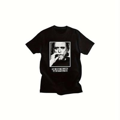 TEMU Vintage Funny Novelty Graphic Tshirts Men Women Tops Teescharles Bukowski Pattern T-shirt Quotes For T-shirt 220g Image