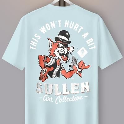 TEMU Men's Streetwear Short Sleeve T-shirt - Edgy Fox & Playing Cards Graphic Print, 95% Polyester 5% Spandex Blend, Round Neck Casual Summer Tee For Men Image