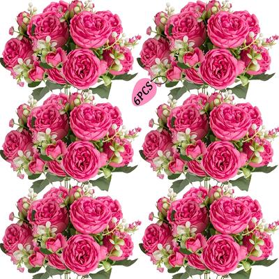 TEMU 1/3/6pcs, Artificial Flowers, Fake Peony, Silk Peony Bouquet, Flowers, Floral Decoration, Vase Floral Arrangement, Wedding Home Party Table Valentine's Day Day Decorations Image