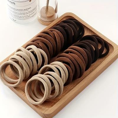TEMU 50/100pcs Bohemian Style Elastic Hair Ties - Mixed Colors (black/brown/beige) Stretchy Hair Bands For Women, Everyday Use & Ponytails, Hair Accessories For Casual & Formal Styles Image