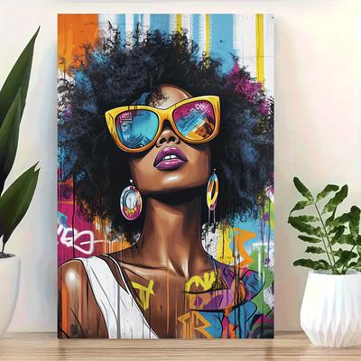 TEMU 1pc Vibrant Abstract Canvas Art - Inner Framed, Colorful Graffiti-style Background With Large Fashion Glasses And Statement, Ideal For Home Decor & Gift, Modern Wall Art Image