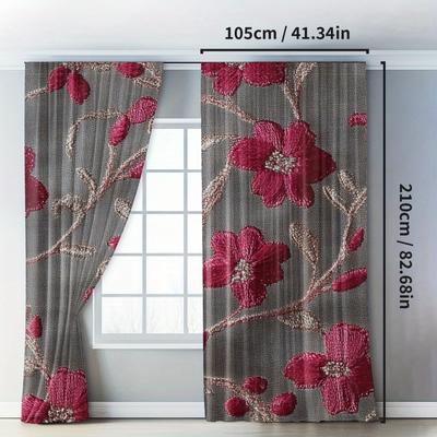 TEMU 2pcs Living Room Curtains Burgundy Red Floral Patterned Drapes For Living .65x59/ 41.34x82.68/ 44.5x90.55 Inch Image