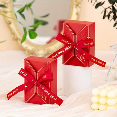 TEMU 50pcs Bow Paper Box, Wedding Birthday Party Gift Box, Chocolate Biscuit Candy Box, Packaging Box, Wedding Decoration, Wholesale Of Wedding Party Supplies Image