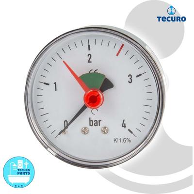 Heizungsmanometer 0-4 bar, ø 63 mm - 3/8 Zoll Anschluss axial (hinten), selbstdichtend - Tecuro Image