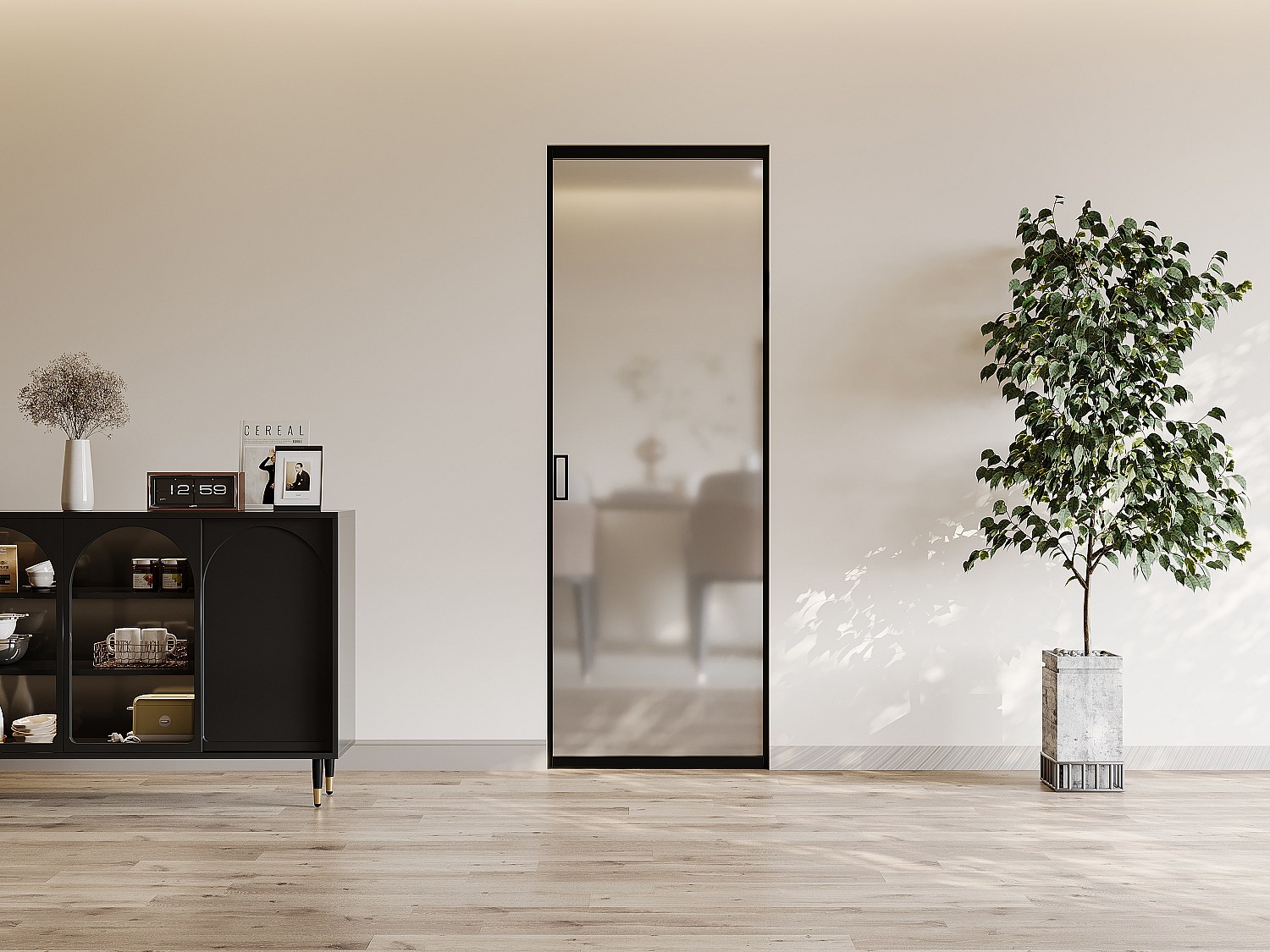 Porta scorrevole con sistema a incasso H205 x L63 cm Alluminio e Vetro temperato smerigliato - LINCI II