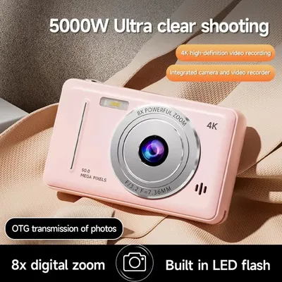 4K Digital Camera 50MP HD Retro Pocket Cameras Photography Travel Selfie Entry-Level Small Camera