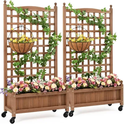 2pcs 50" H Raised Garden Bed with Trellis & Wheels Standing Vertical Horticulture Planter Box for