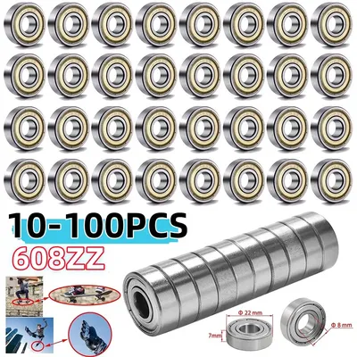 10-100pcs 608ZZ Carbon Steel Deep Groove Ball Bearings for Longboard Skates Roller Skates Frictionless Miniature 608ZZ Bearings