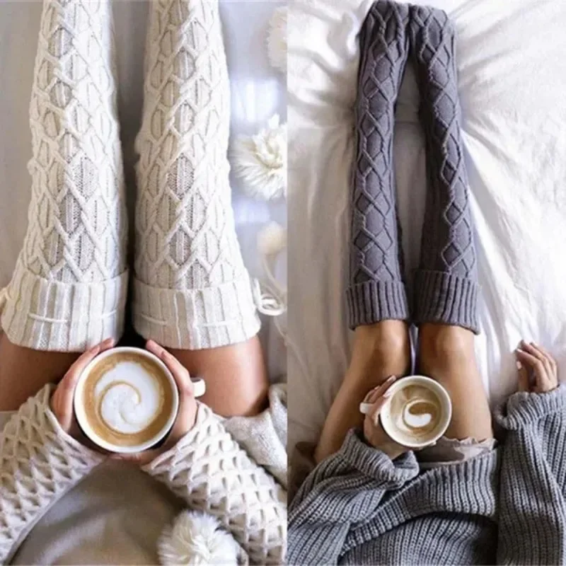 1 Paar warme lange Socken für Damen, Herbst und Winter, gestrickte Woll-Kniestrümpfe Image
