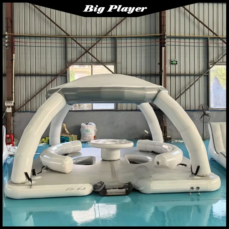 Spielausrüstung Drop Stitch Jetski Roll Up Air Dock Plattform mit Zelt aufblasbare Plattform Dock PVC schwimmendes Schwimmbad Wasser Image