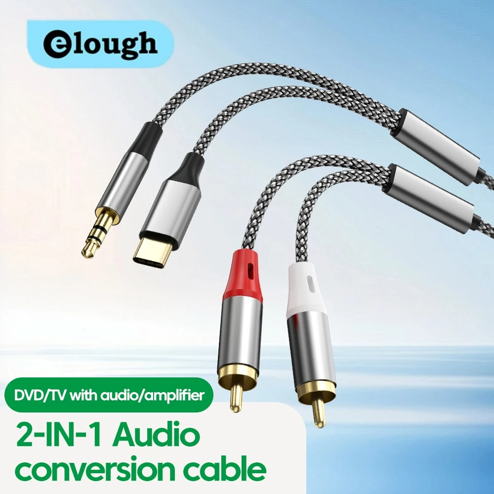 Elough 2-in-1 auf 2RCA Audiokabel, geeignet für Typ-C-Telefon auf Lotus-Kabel, Computer-Lautsprecher-Sound, 3,5-mm-Schnittstelle Image