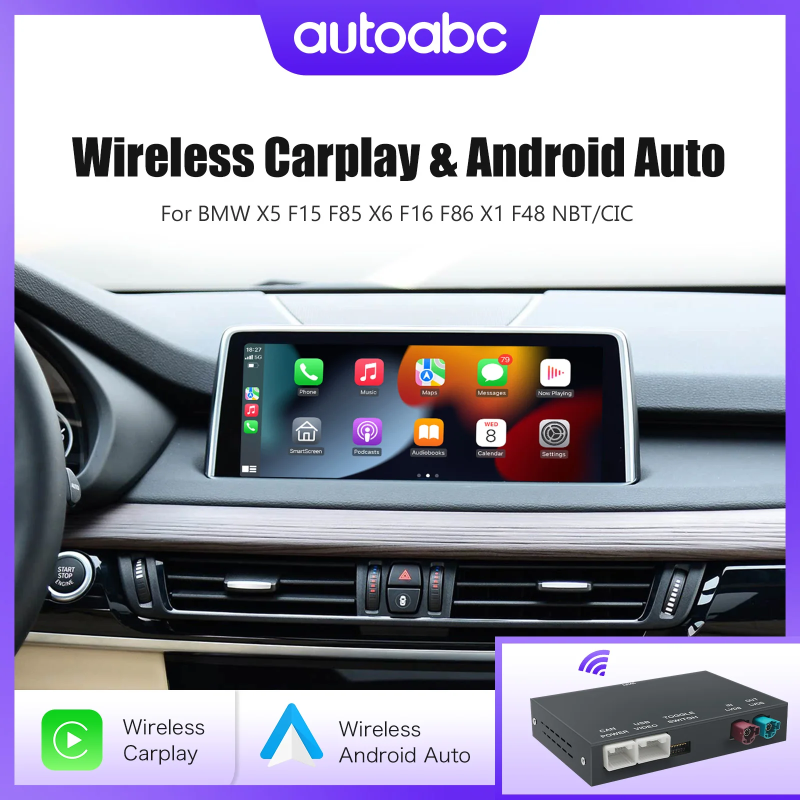 AUTOABC Wireless CarPlay Android Auto Für BMW X5 F15 F85 X6 F16 F86 X1 F48 NBT/CIC modul unterstützt ameras Airplay spiegelung Image