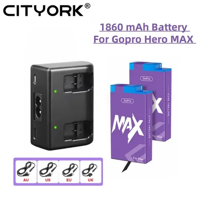 1860 mAh Akku für Gopro Max, wiederaufladbarer Akku mit LED-Typ-C-Ladegerät für GoPro Max 360 Panorama-Motion-Kamera-Akku