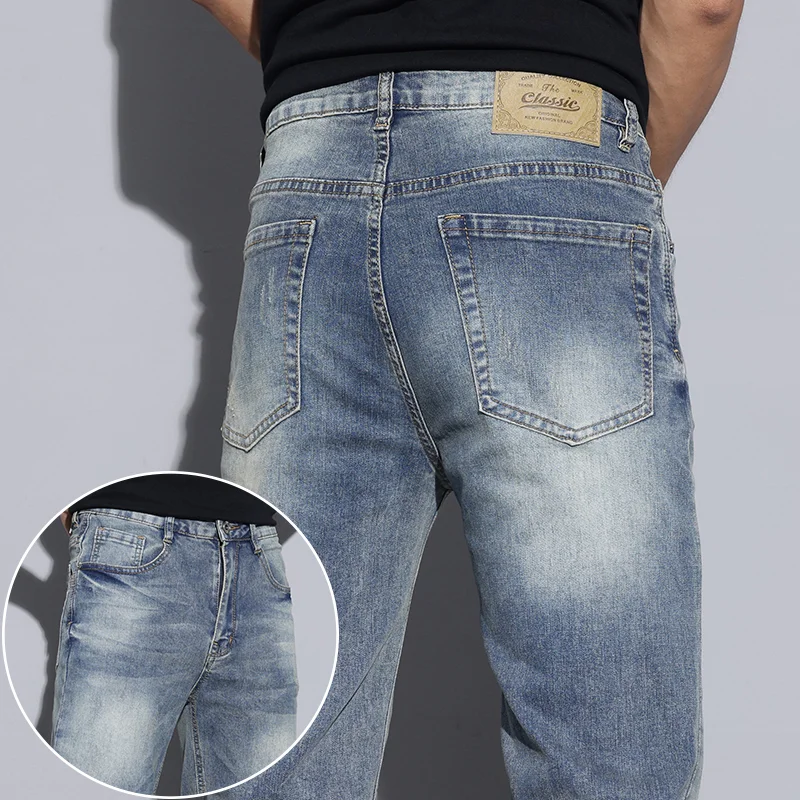 Herbst männer Vintage Nostalgische Casual Jeans Blau Grau Mode Stretch Gerade Bequeme Denim Hosen Marke Kleidung Männlich