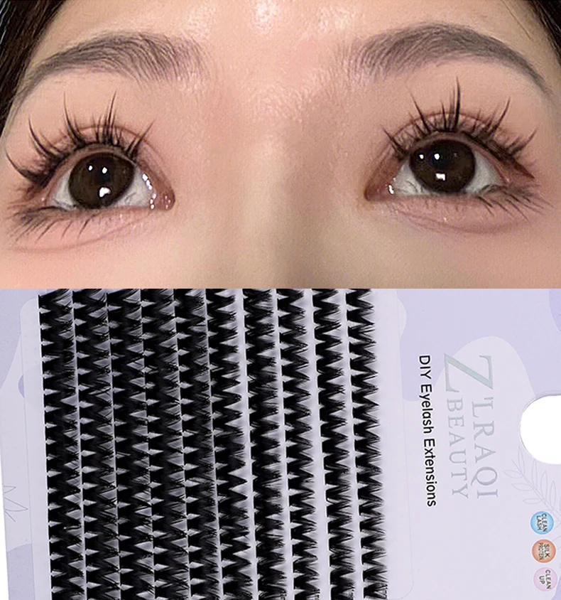 Wimperncluster, 200 Stück, DIY-Einzelwimpern, natürliches Aussehen, Wispy Wimpernverlängerung, D Curl, Individuals, Cluster-Wimpern, flauschige Wimpern Image