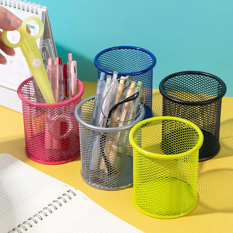 1Pcs Neue Bleistift Halter Büro Schreibtisch Metall Mesh Platz Stift Topf Tasse Fall Container Organizer Langlebig Bleistift Fall