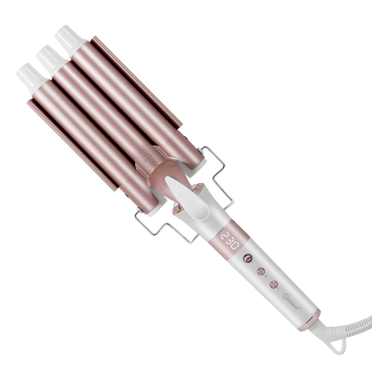 Hatteker Professioneller Lockenstab aus Keramik mit drei Fässern, elektrisches Haar-Styling-Werkzeug für vielseitige Locken und Wellen, EU Image